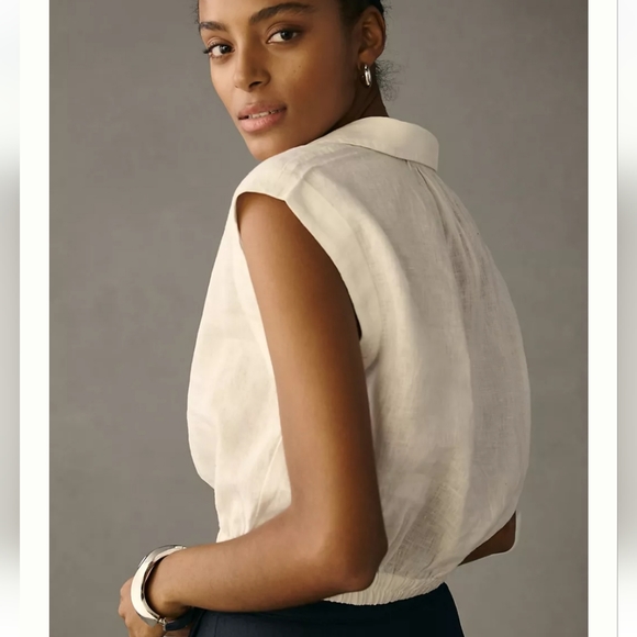 Anthropologie cropped linen pullover blouse - Picture 4 of 8